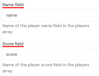 name and score fields