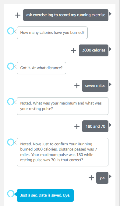Save exercise results conversation with Alexa