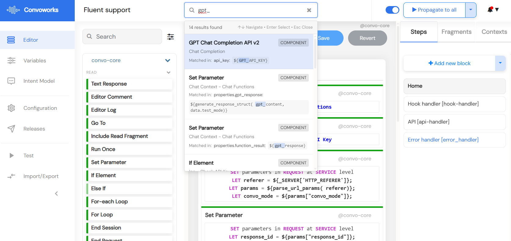 Search workflow components